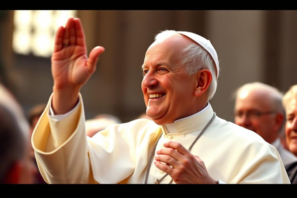 Papież Jan Paweł II uśmiechnięty i błogosławiący wiernych, sennik papież jan paweł 2