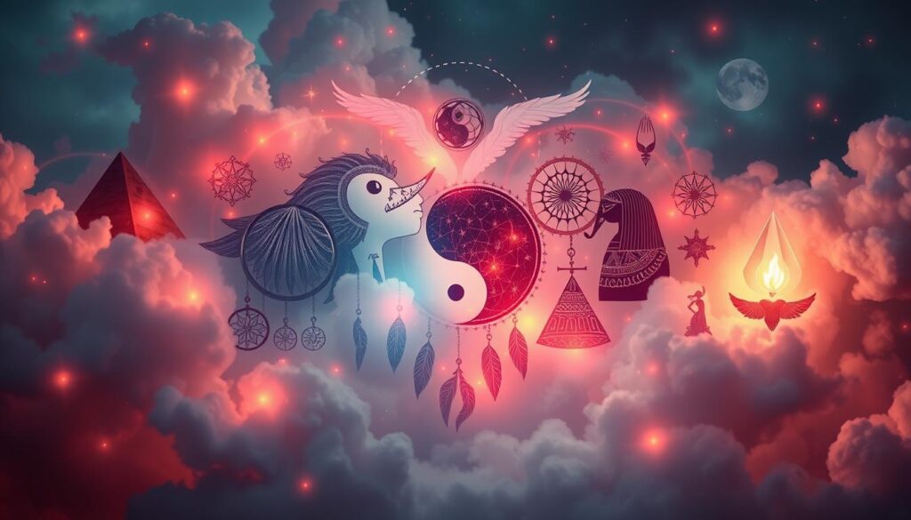 Symboliczne przedstawienie różnych kulturowych interpretacji snów o miłości - sennik miłość