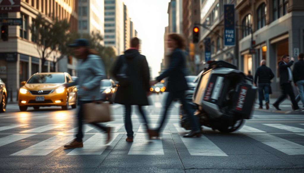 Ulica miejska z symbolicznym przedstawieniem potrącenia - sennik wypadki