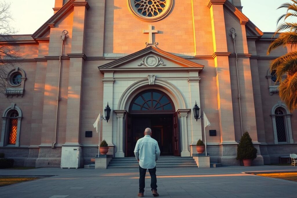 Widok kościoła z zewnątrz z perspektywy osoby stojącej przed wejściem, sennik kościół z zewnątrz