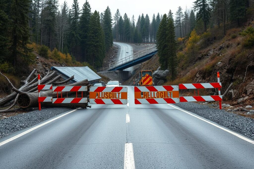 Zablokowana droga z przeszkodami symbolizująca trudności w sennik drogi